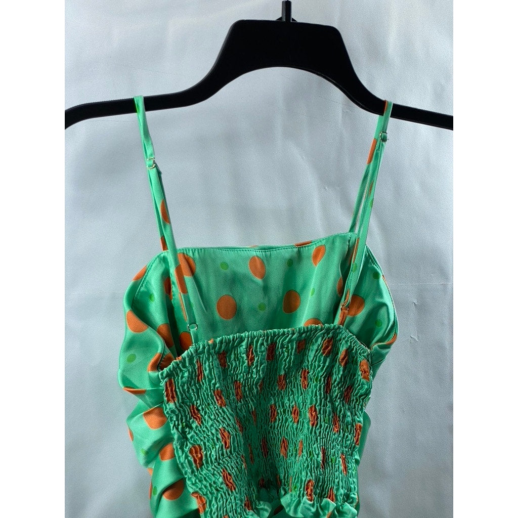 UNBRANDED Women's Green-Orange Dot Print Handkerchief Crop Tank Top SZ S