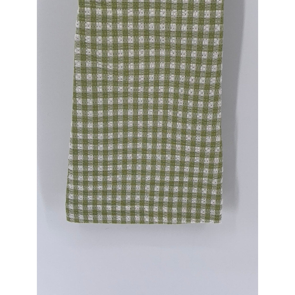 BERSHKA Women's Green-White Gingham Kick Flare Pocketless Split Hem Pant SZ 2