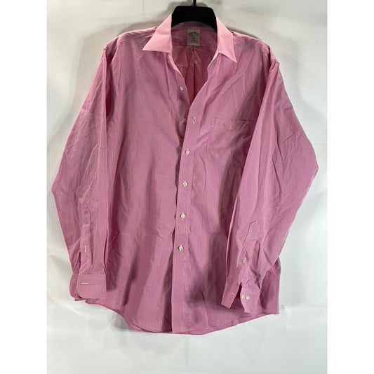 BROOKS BROTHERS 346 Men's Pink Gingham Slim-Fit Button-Up Long Sleeve Shirt SZ16