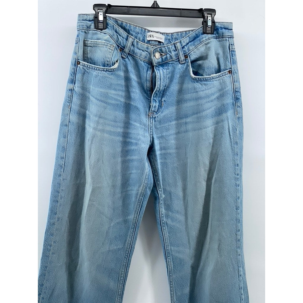 ZARA Women's Light Blue Straight-Leg Denim Baggy-Fit Denim Five-Pocket Jean SZ 8