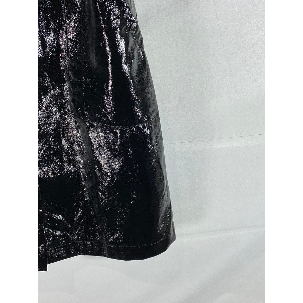 EIGHT PARIS Women's Black Faux-Leather Short-Sleeve Mini Belted Dress SZ M