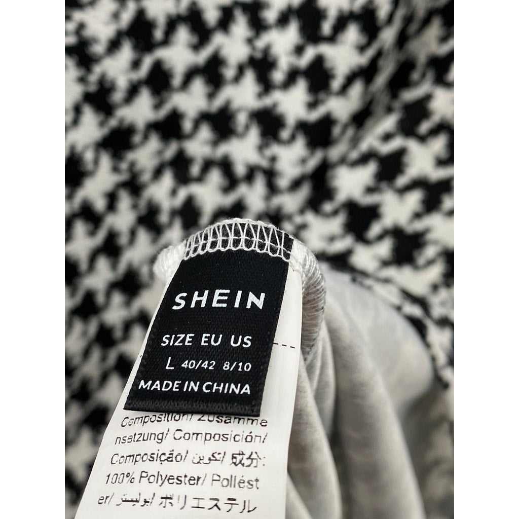 SHEIN Women's Black-White Houndstooth Print Mock-Neck Bodycon Midi Dress SZ 8/10