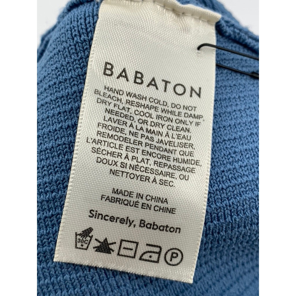 BABATON Women's Dusty Blue Rib Knit Off-The-Shoulder Cropped Sculpt Top SZ S