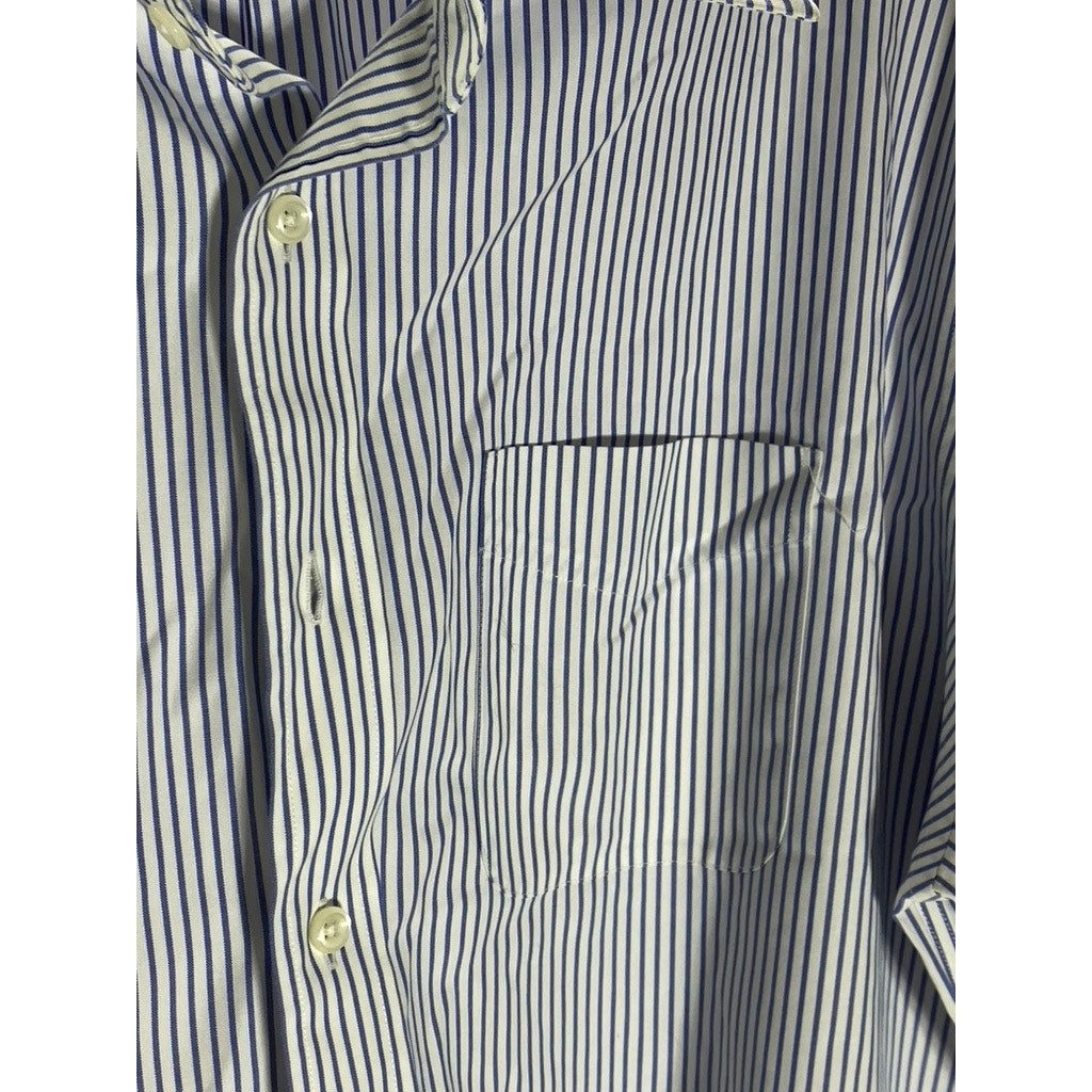 L.L. BEAN Men's Blue-White Striped Classic-Fit Button-Up Long Sleeve Shirt SZ XL