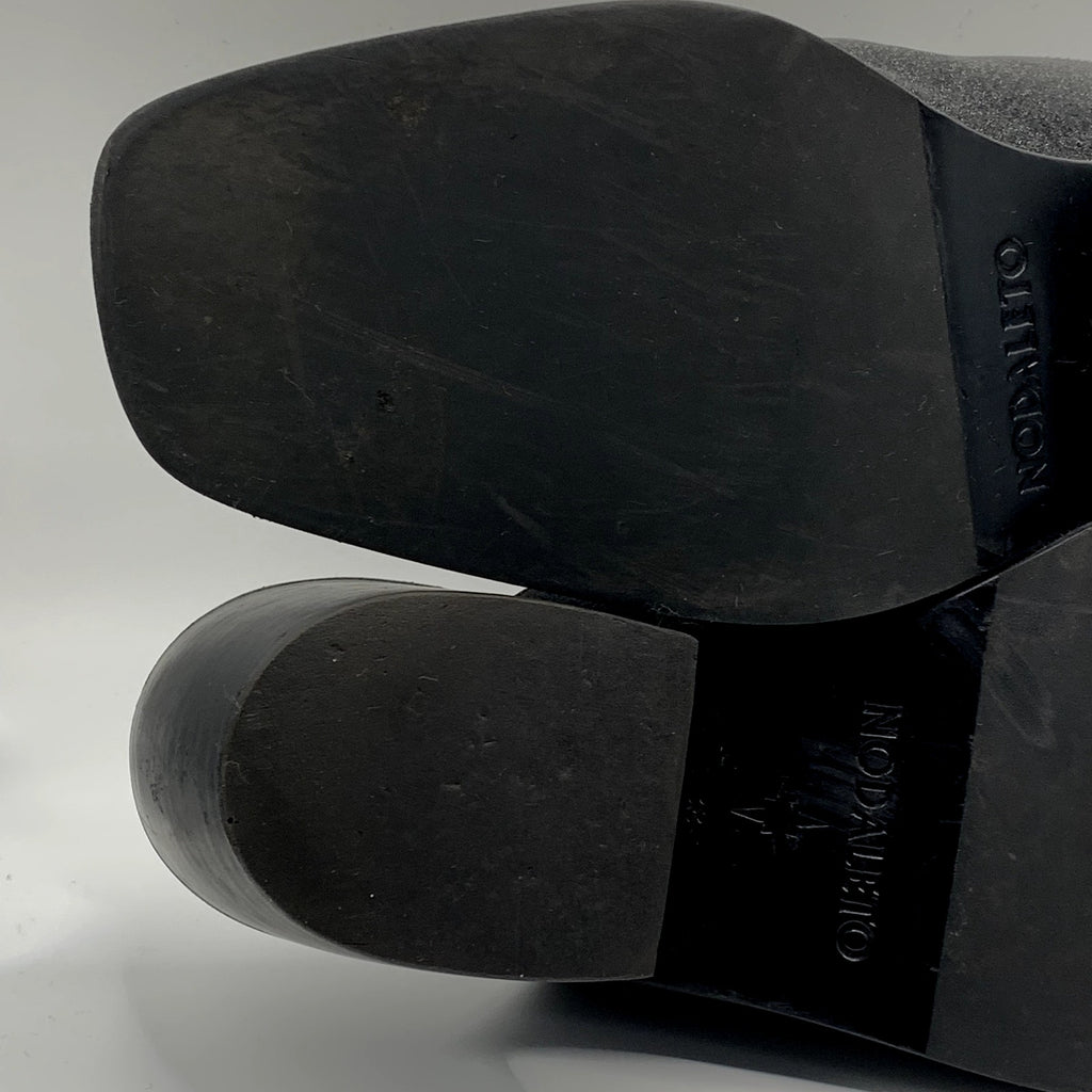 NODALETO Women's Black Shimmer Bulla Square-Toe Block-Heel Mules SZ 7