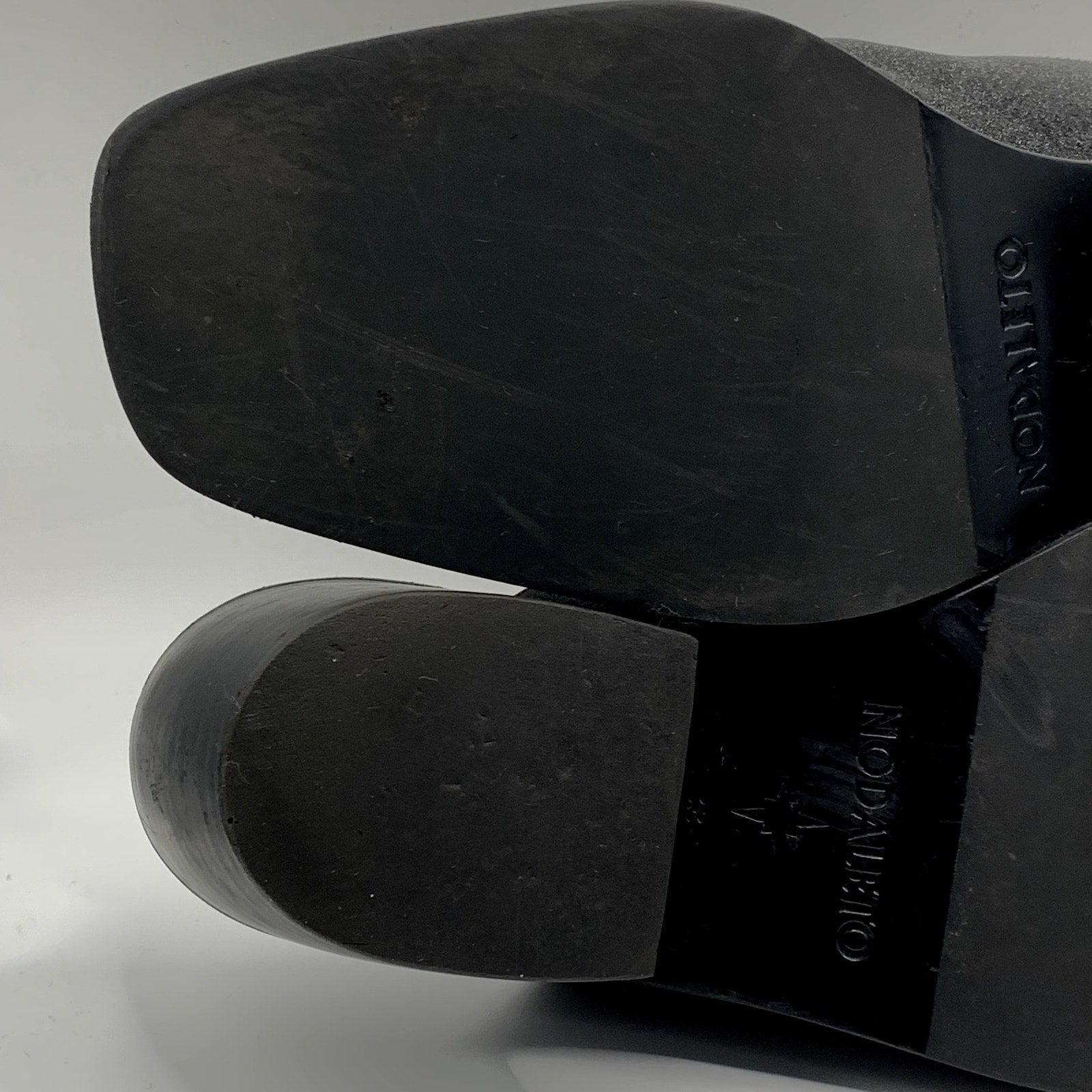 NODALETO Women's Black Shimmer Bulla Square-Toe Block-Heel Mules SZ 7