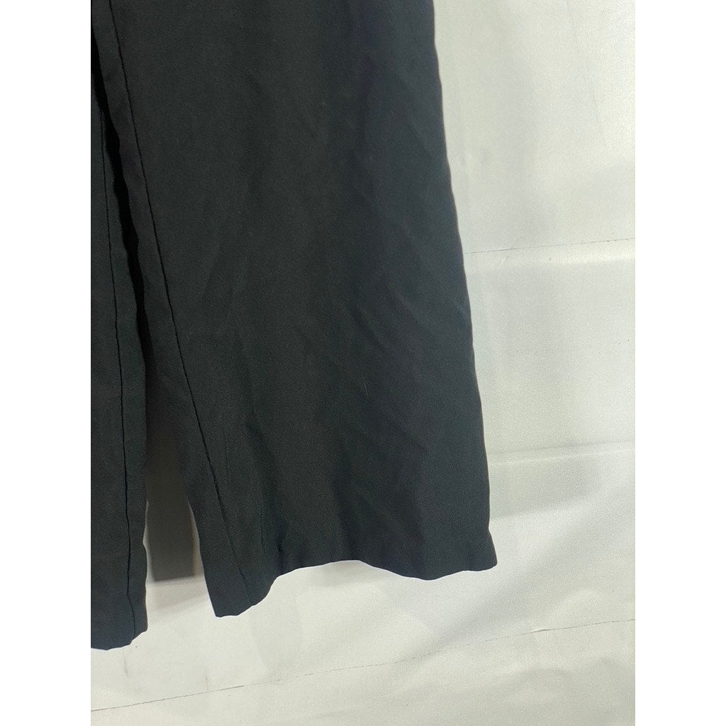 UNBRANDED Women's Black Solid Wide-Leg Lightweight Pants SZ US8
