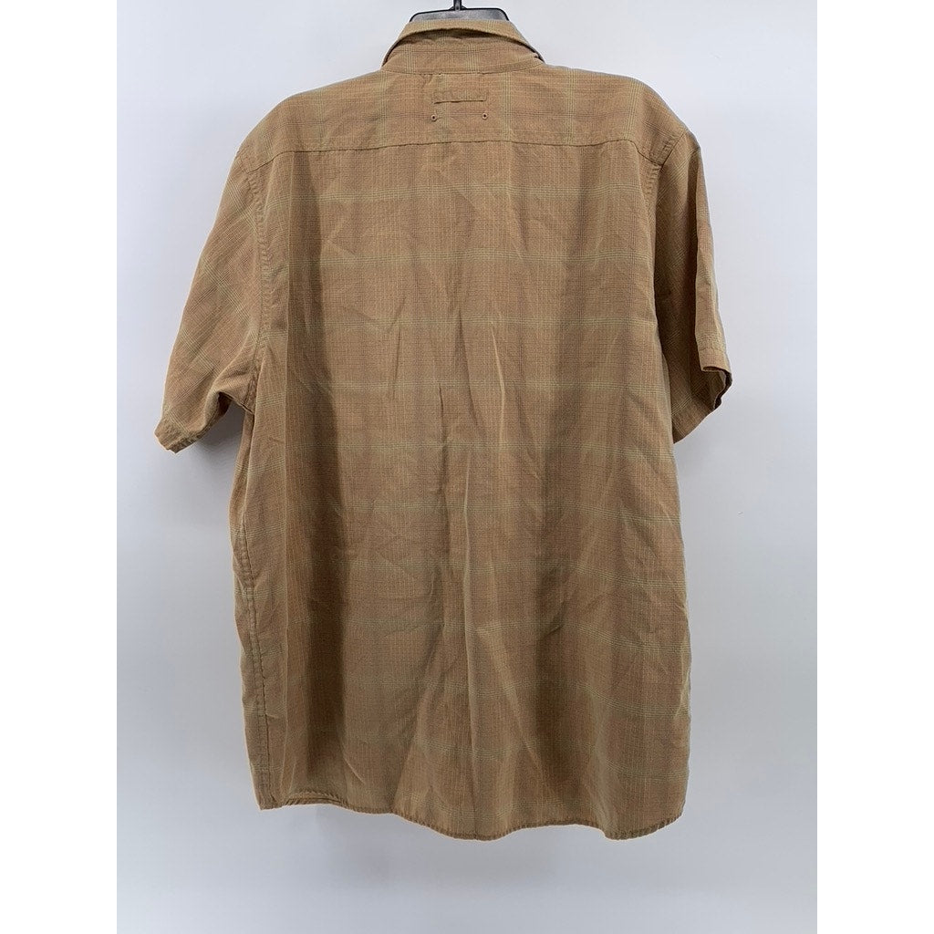 THE NORTH FACE Men's Tan Plaid Button-Up Short Sleeve Regular-Fit Shirt SZ XL