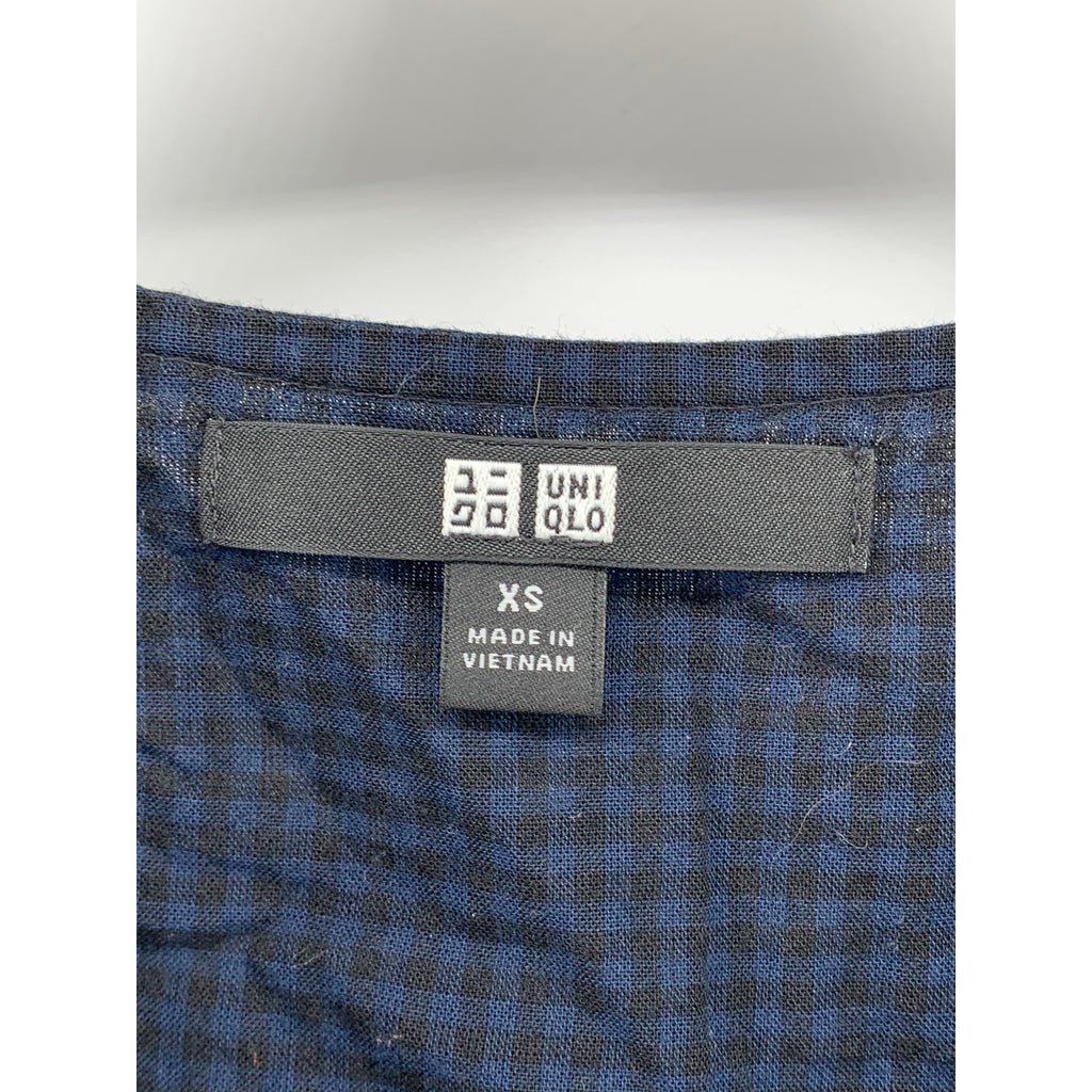UNIQLO Women's Navy-Black Gingham Split Tie-Neck Sleeveless Belted Dress SZ XS