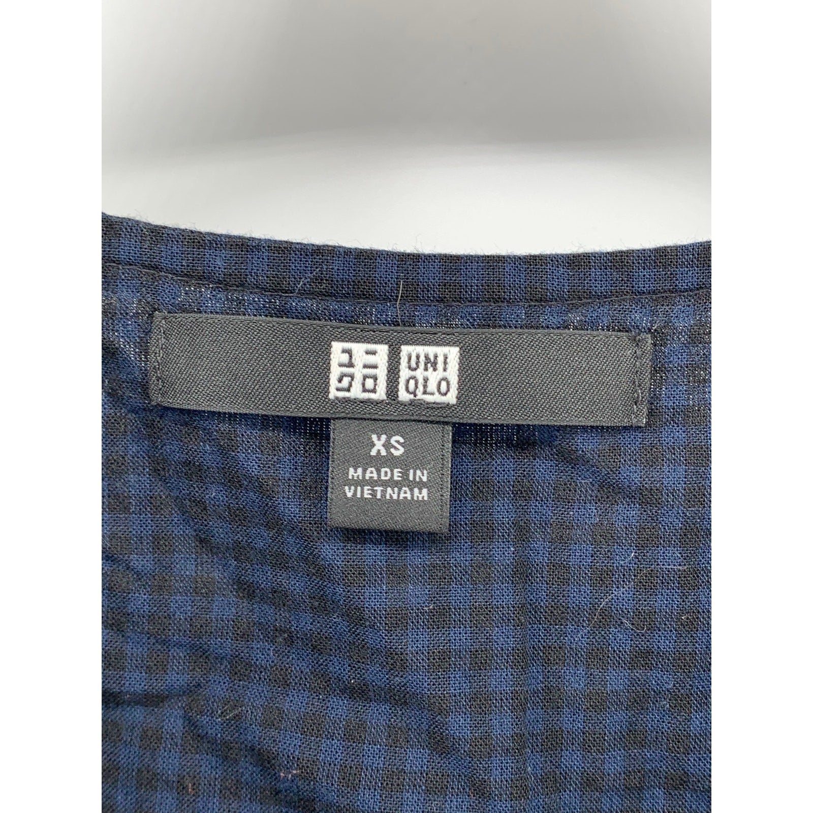 UNIQLO Women's Navy-Black Gingham Split Tie-Neck Sleeveless Belted Dress SZ XS