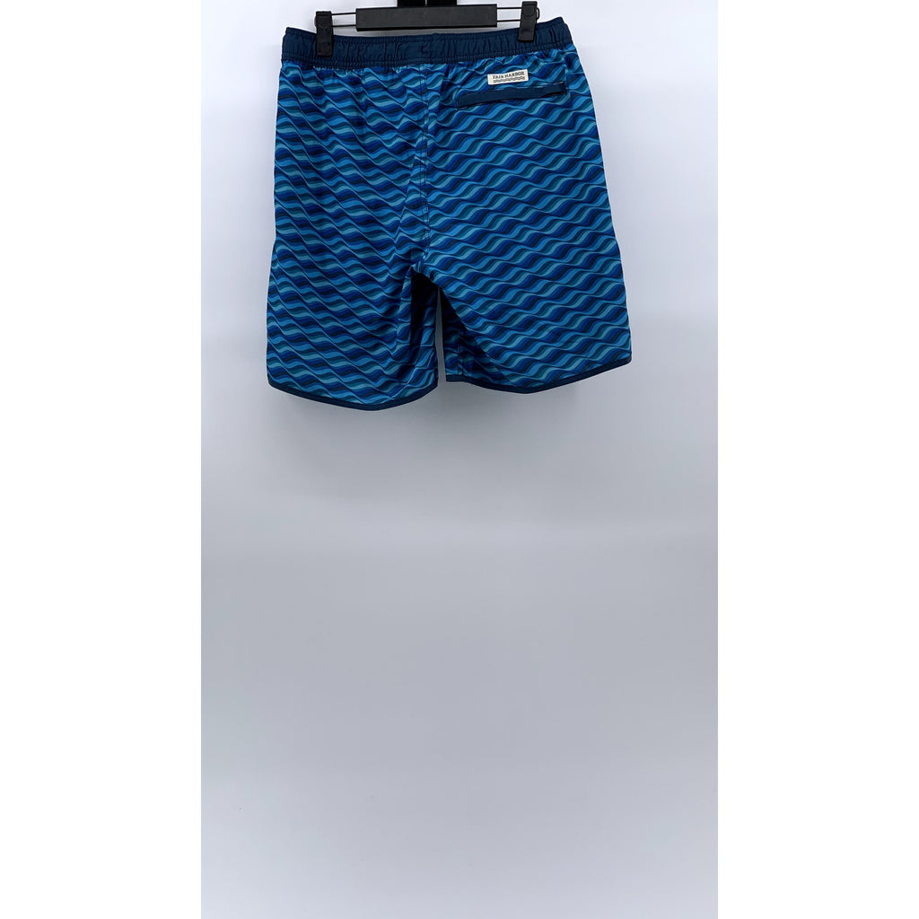 FAIR HARBOR Men's Dark Blue Wave Print Drawstring Swim Trunks SZ M