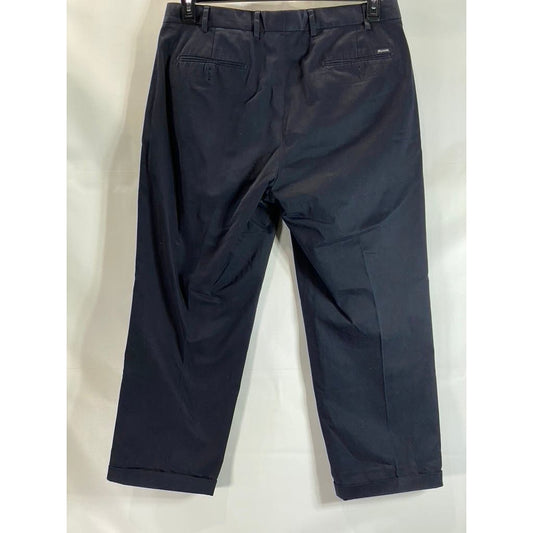 FACONNABLE Men's Solid Black Cotton Pleated Cuffed Dress Pants SZ 38R