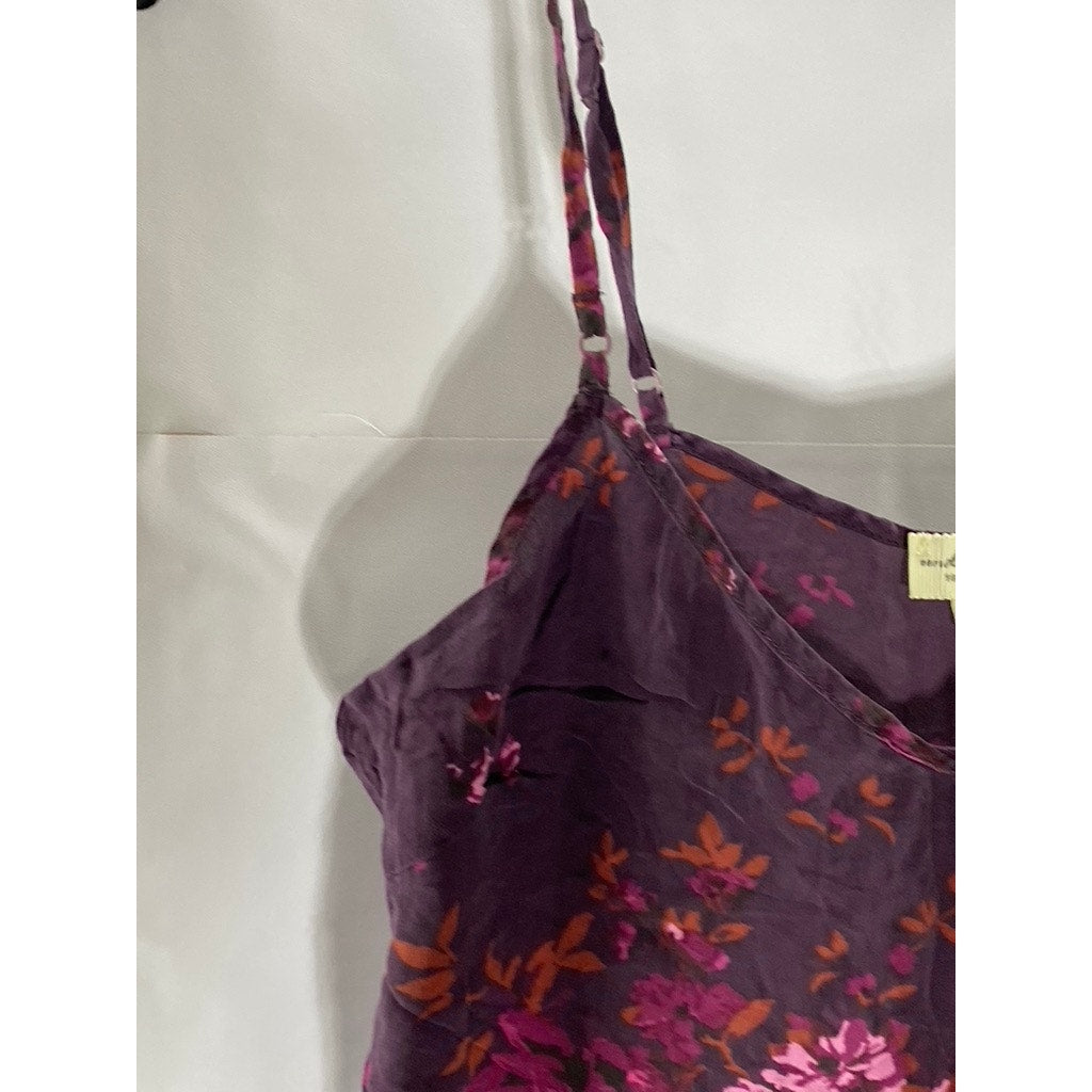 UNDER/WILFRED Women's Burgundy Silk Floral V-Neck Adjustable Strap Camisole SZXS
