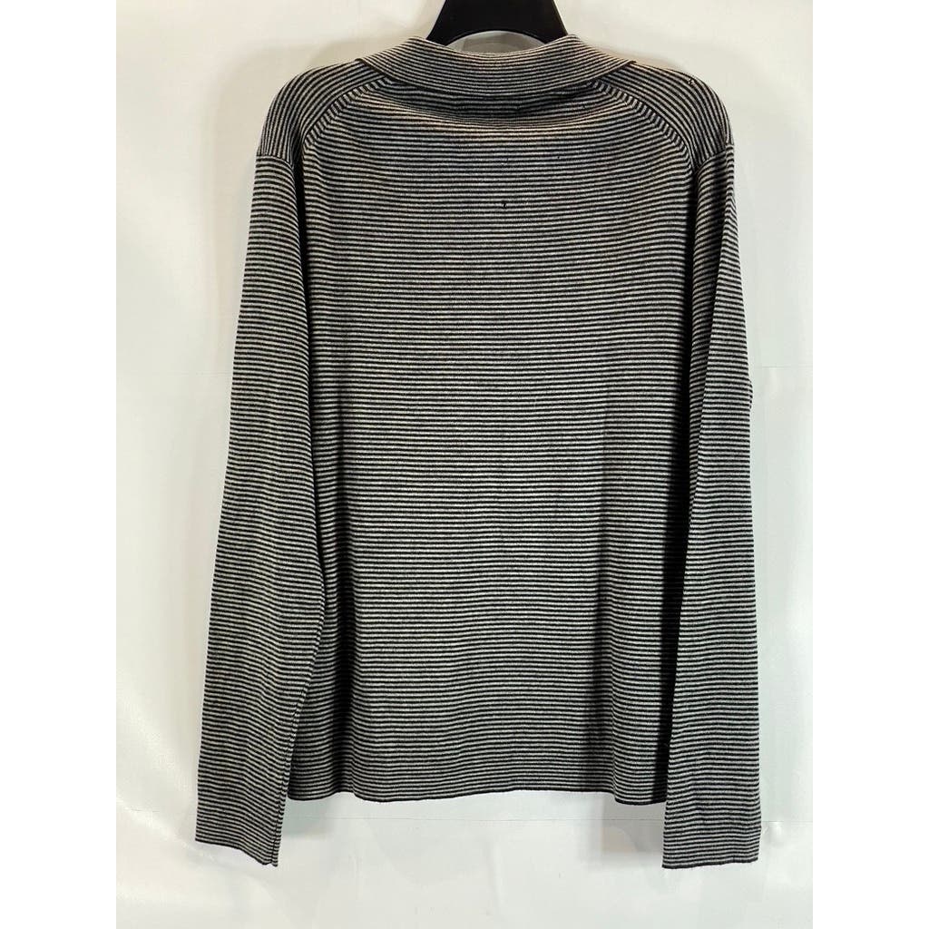 BANANA REPUBLIC Men's Black/Gray Striped Vintage Extra Fine Merino Polo SZ L