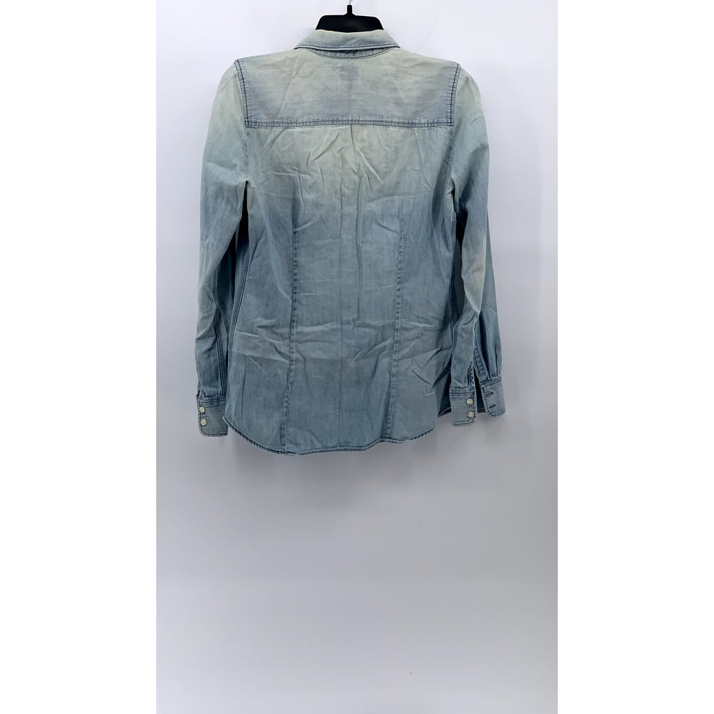 J.CREW Women's Light Blue Denim Perfect Fit Button-Up Long Sleeve Top SZ XS
