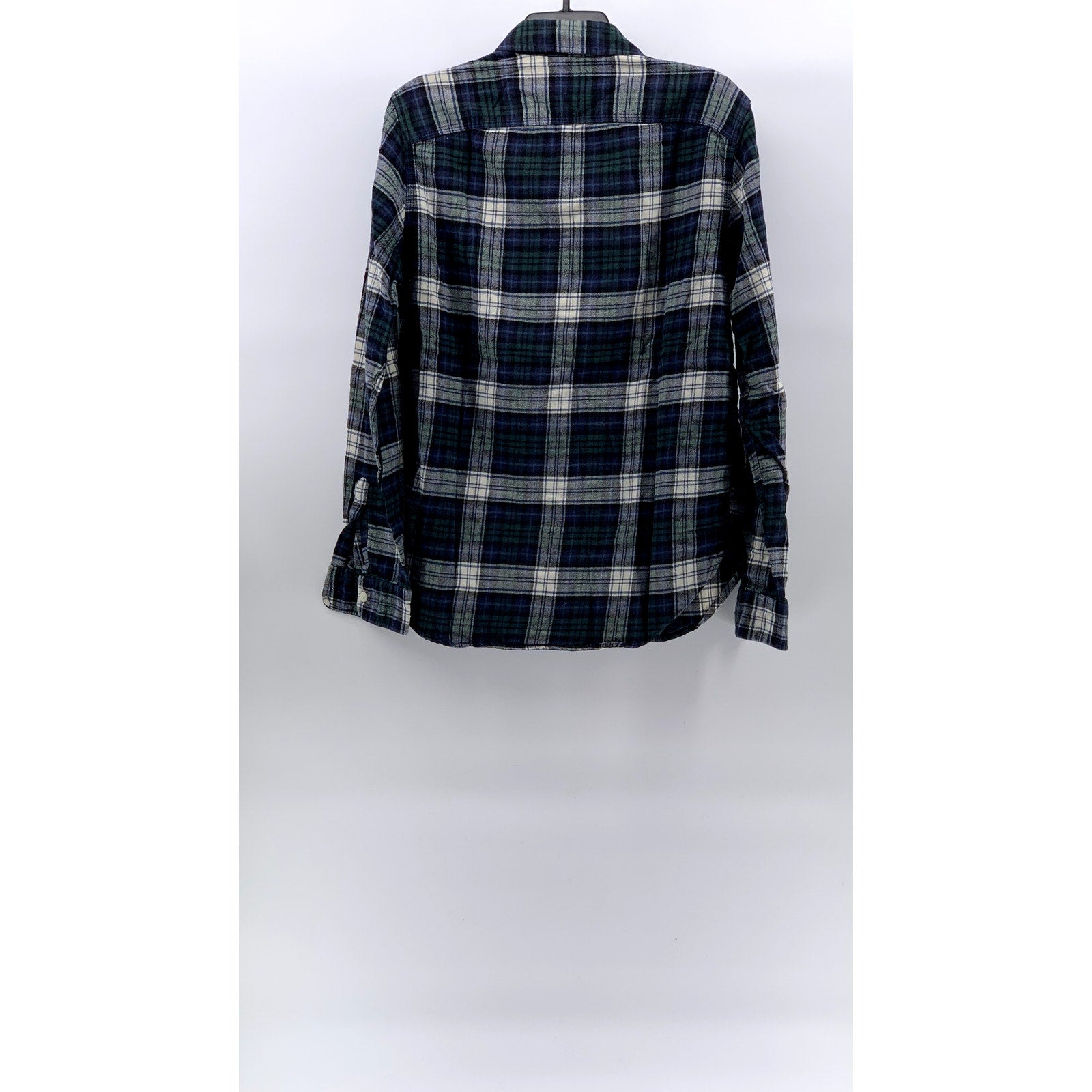 GAP Men's Blue-Green Plaid Button-Up Regular-Fit Long Sleeve Flannel Shirt SZ M