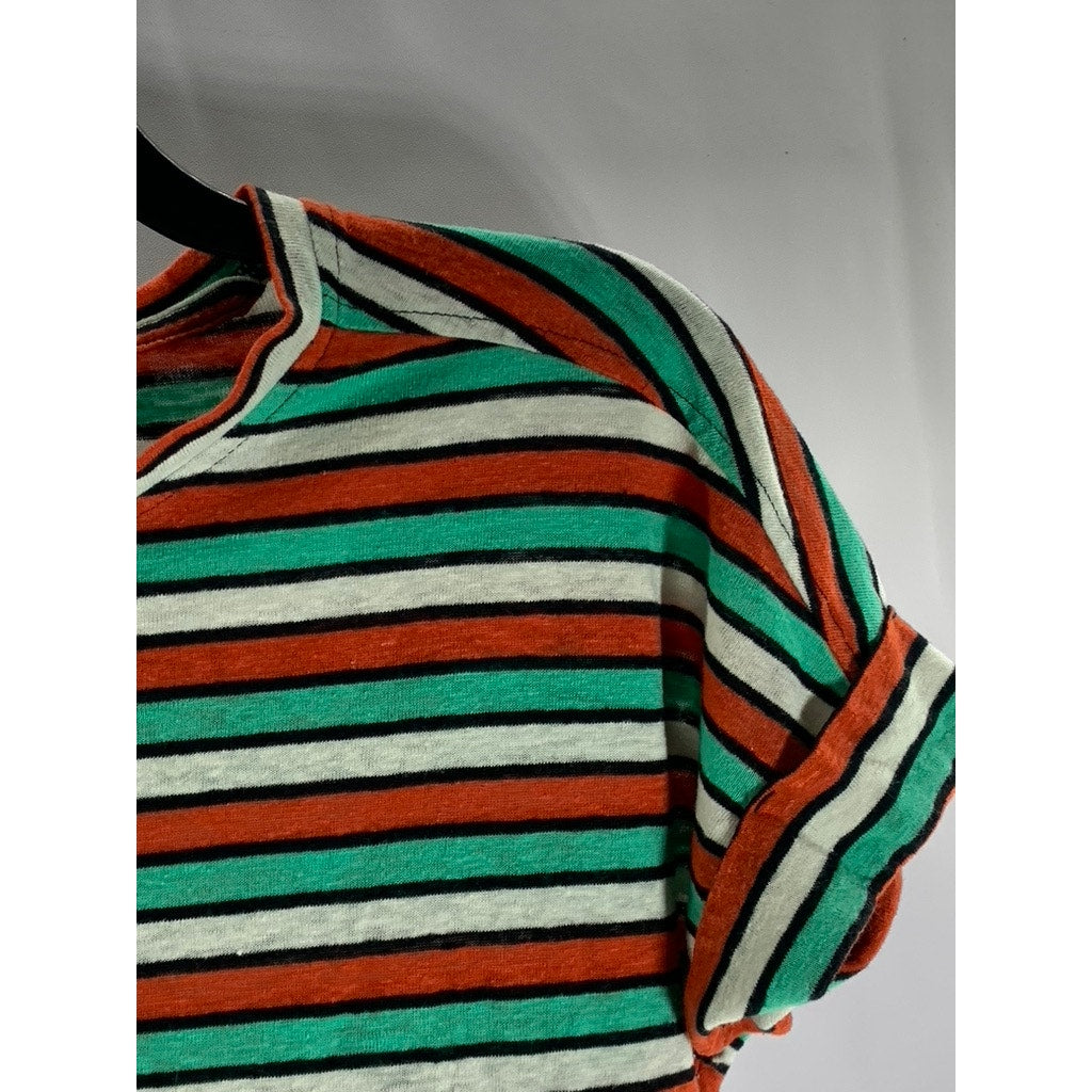 M&S COLLECTION Women's Red/White/Green Striped Crewneck Short Sleeve Top SZ 2