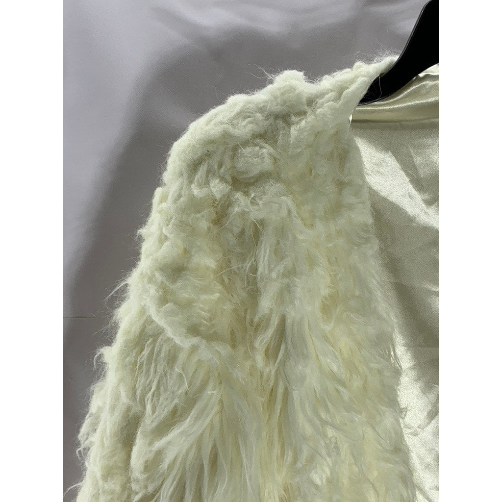 CHICWISH Women's Cream Faux-Fur Satin Lined Glam Jacket SZ S