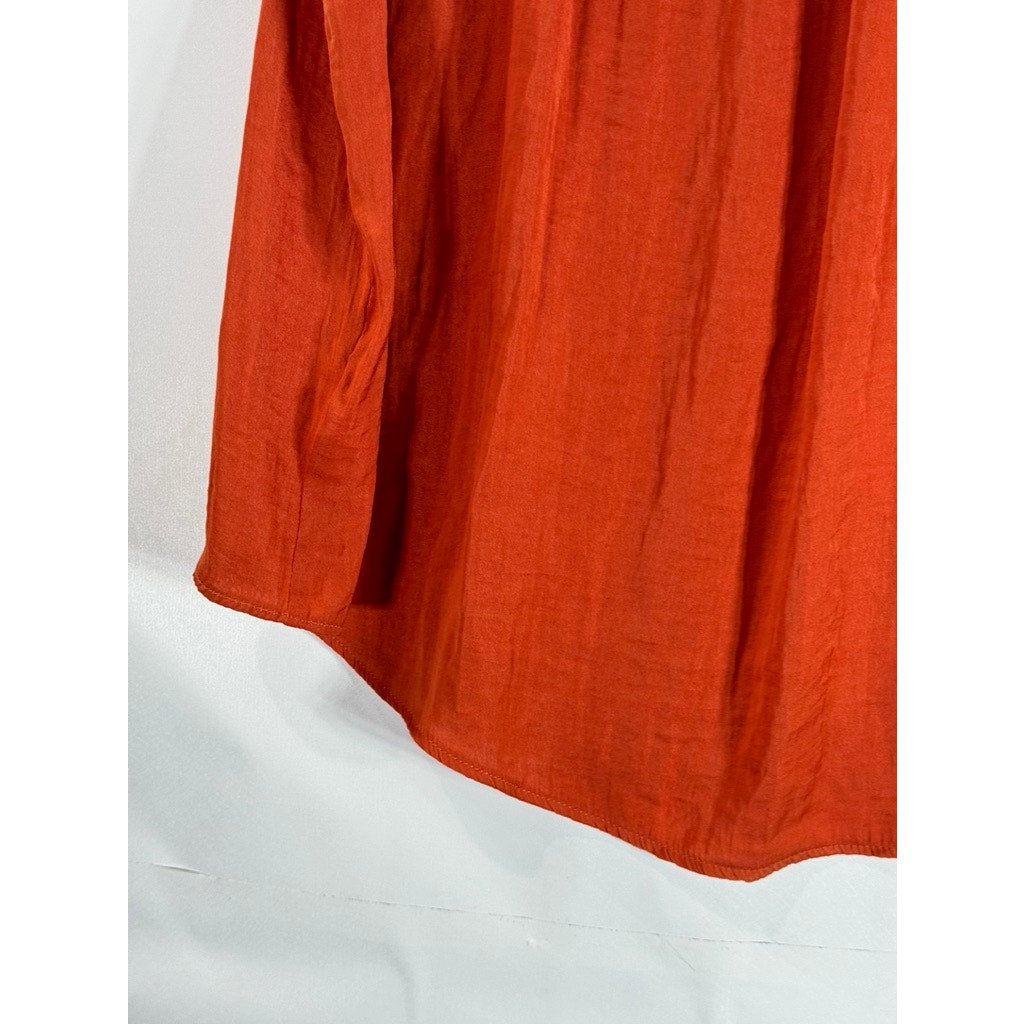 RACHEL RACHEL ROY Women's Orange Tie-Neck Ruffle Short Sleeve Top SZ M