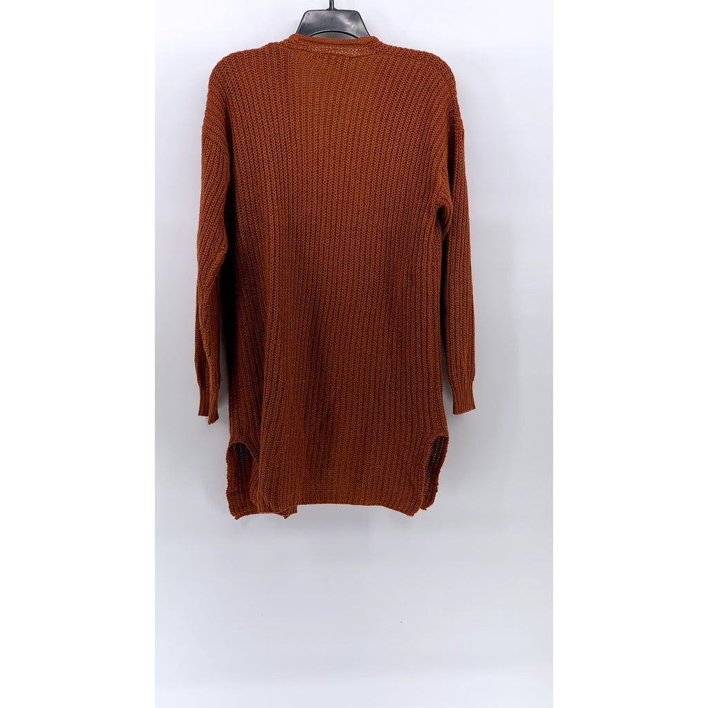 BRAVE SOUL LONDON Women's Rust Orange Knit Open-Front Long Sleeve Cardigan SZ S