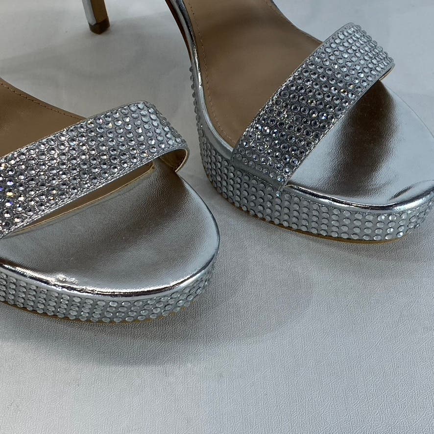 BCBGENERATION Women's Silver Rhinestone Nallah-2 Platform Sandals SZ 8.5
