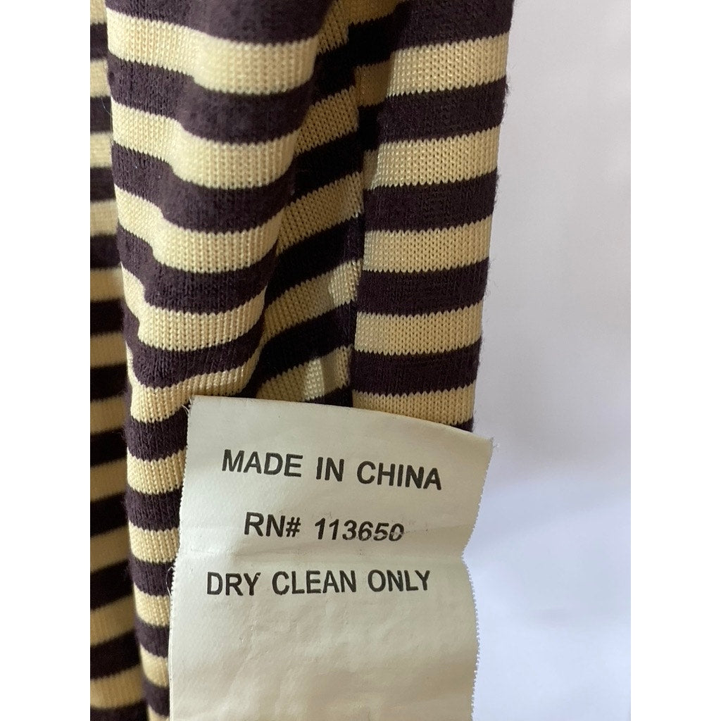 C-LECTIVE Women’s Tan-Brown Striped Crewneck 3/4 Sleeve Top SZ M