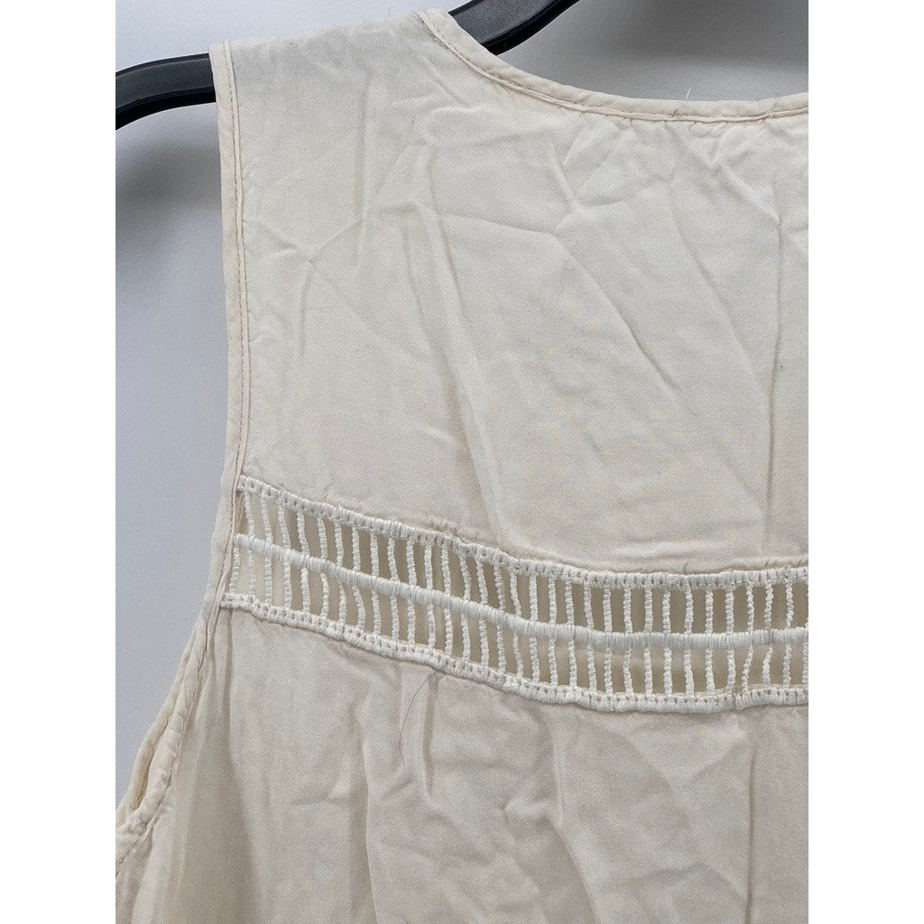 TART Women’s Beige Crewneck Lace-Trim Knee-Length Sleeveless A-Line Dress SZ XS