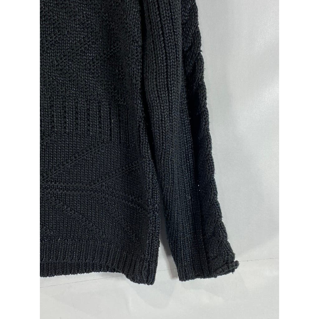 ZARA MAN Men's Black Solid Crewneck Cable Knit Pullover Sweater SZ L