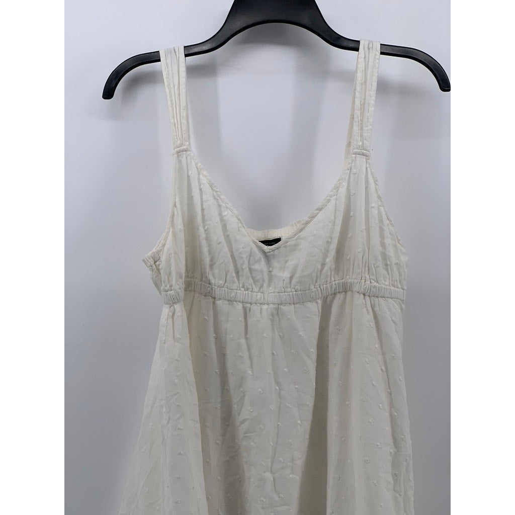CALVIN KLEIN JEANS Women’s White Knit V-Neck Sleeveless Midi A-Line Dress SZ L