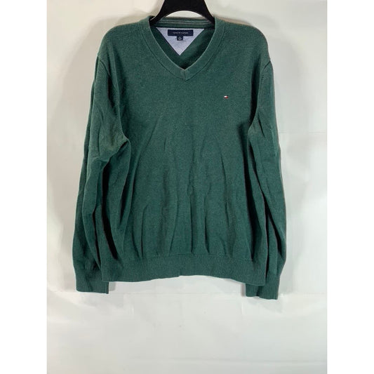 TOMMY HILFIGER Men's Dark Green V-Neck Cotton Pullover Sweater SZ XL