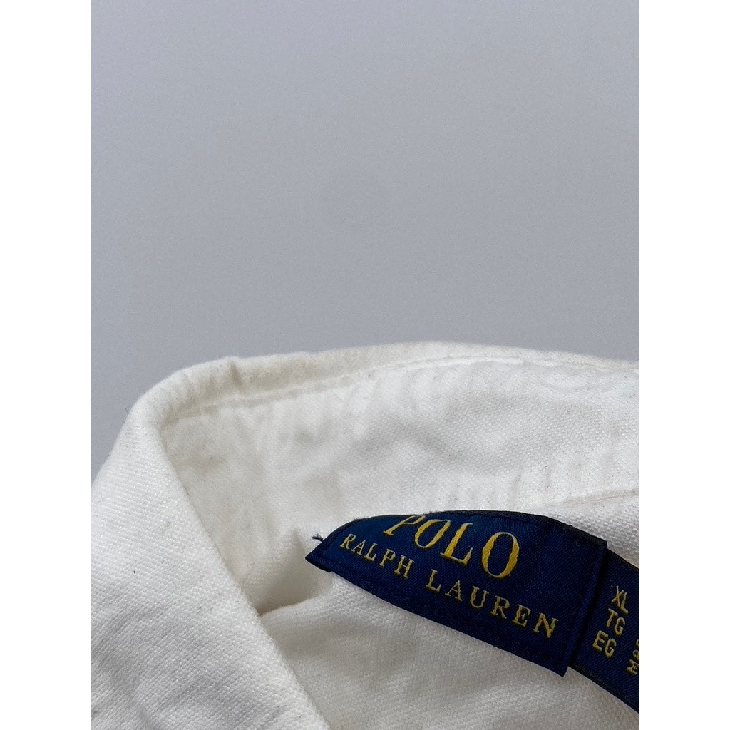 POLO RALPH LAUREN Men's White Solid Regular-Fit Button-Up Long Sleeve Shirt SZXL