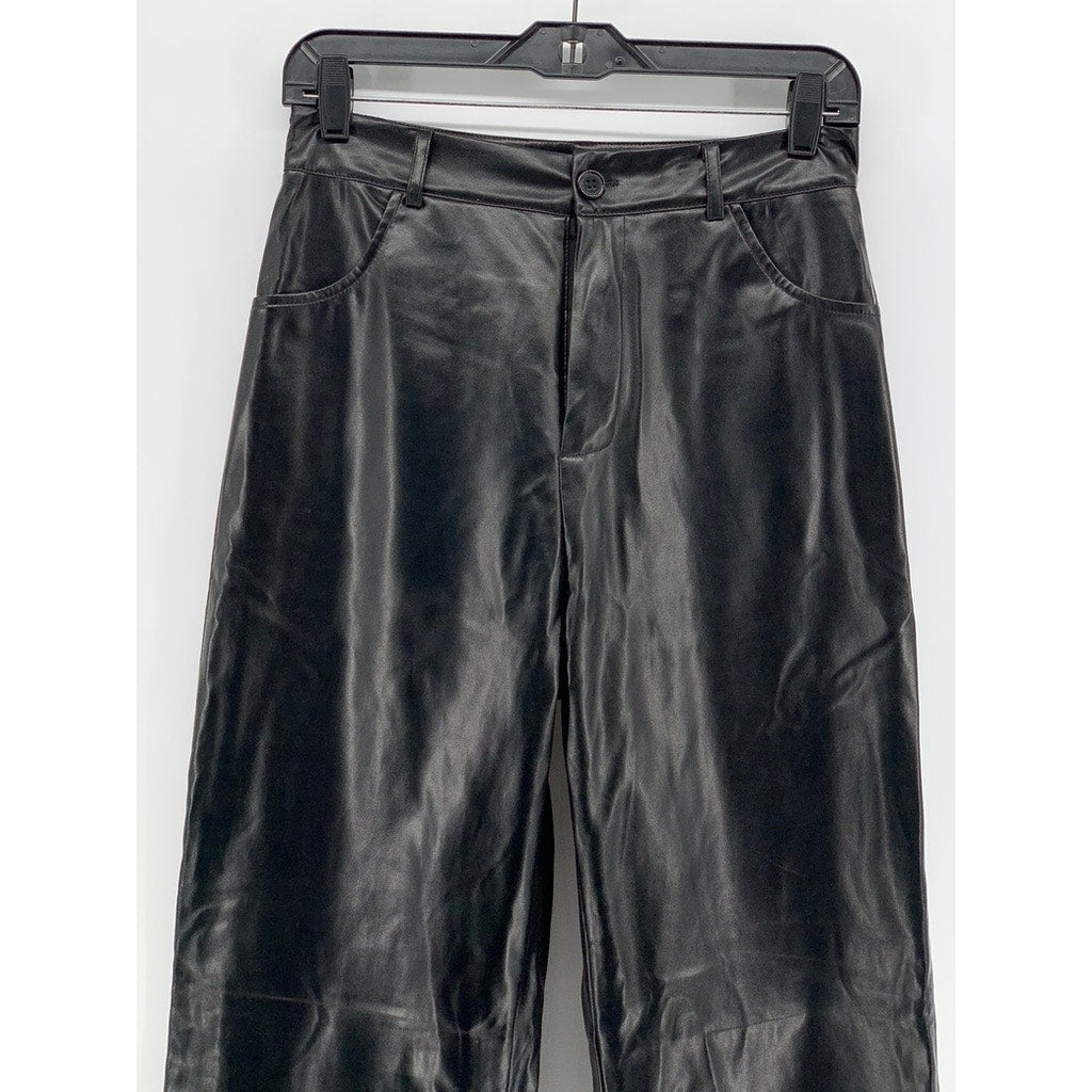 SHEIN Women's Black Faux-Leather Straight Leg Pants SZ S/Tall