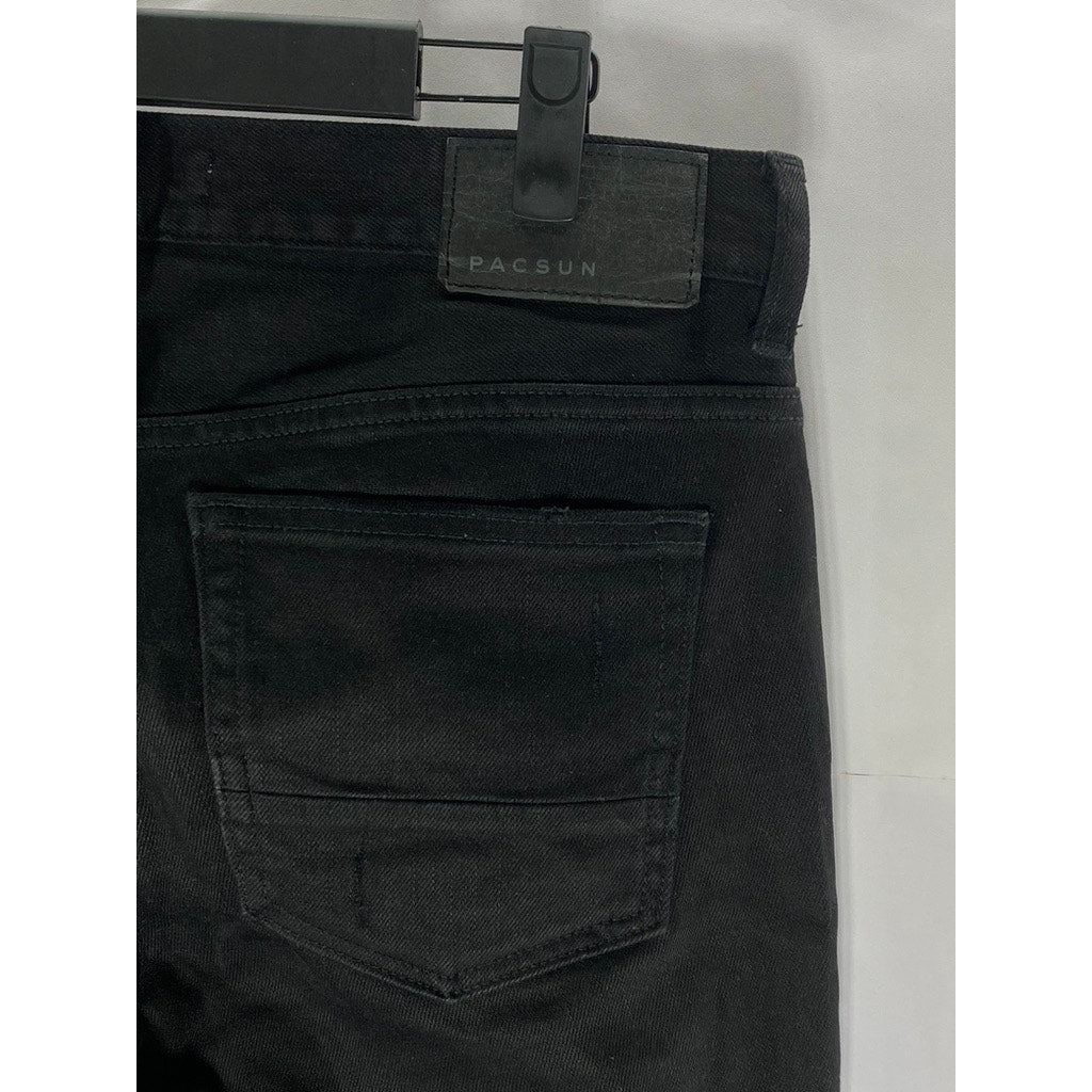 PACSUN Men’s Solid Black Stacked Skinny Raw-Hem Denim Jean SZ 30X30