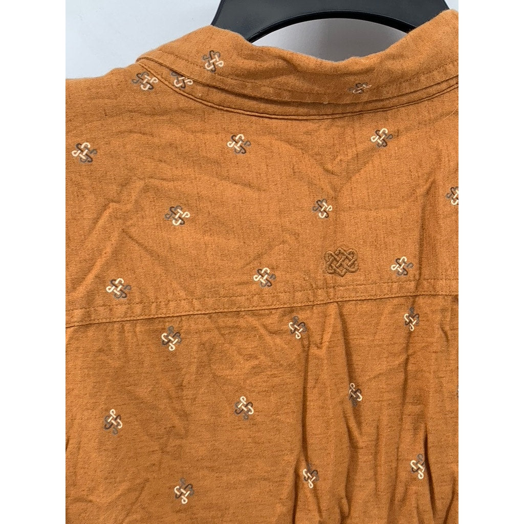 SHERPA ADVENTURE GEAR Men's Orange Printed Short Sleeve Button-Up Shirt SZ XL