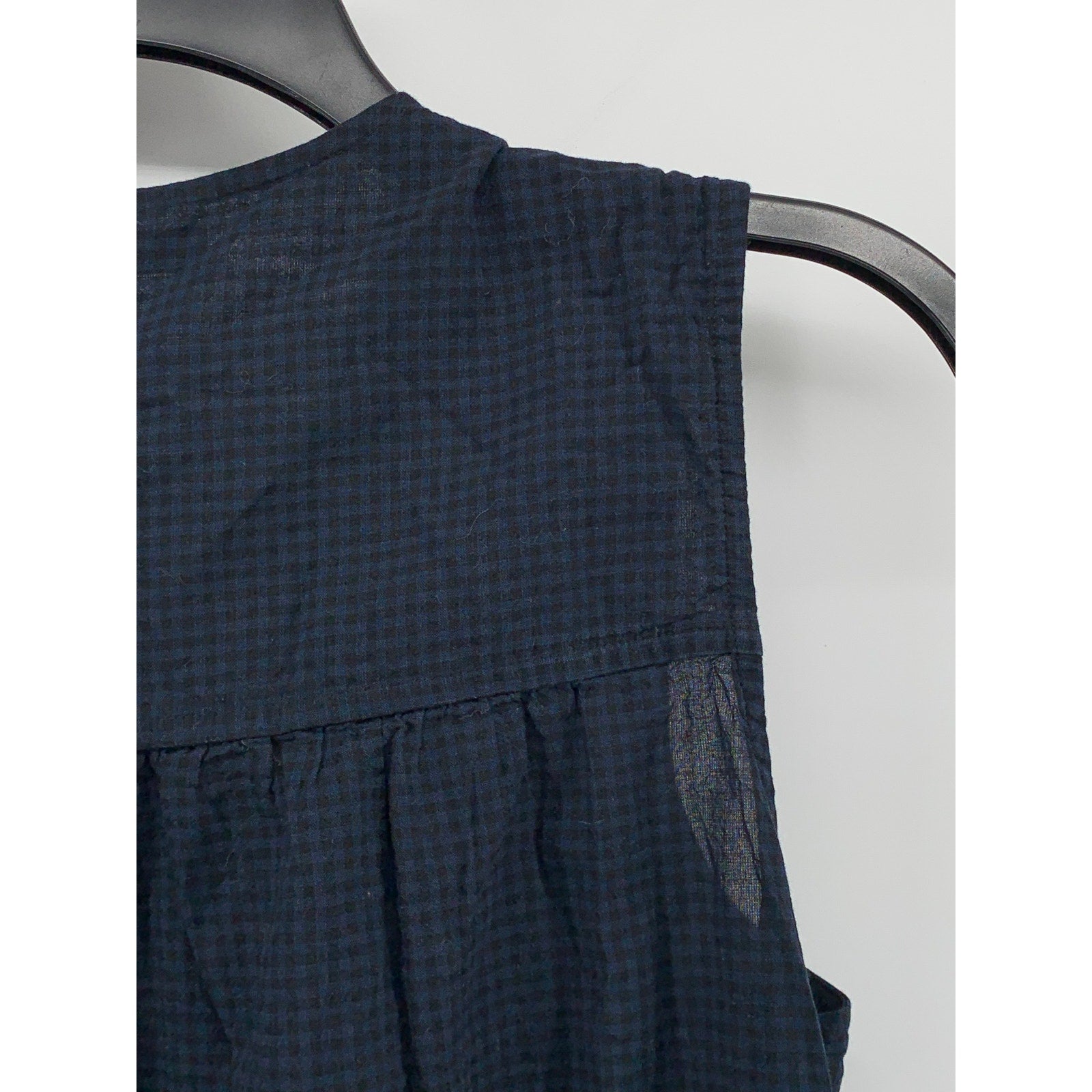 UNIQLO Women's Navy-Black Gingham Split Tie-Neck Sleeveless Belted Dress SZ XS