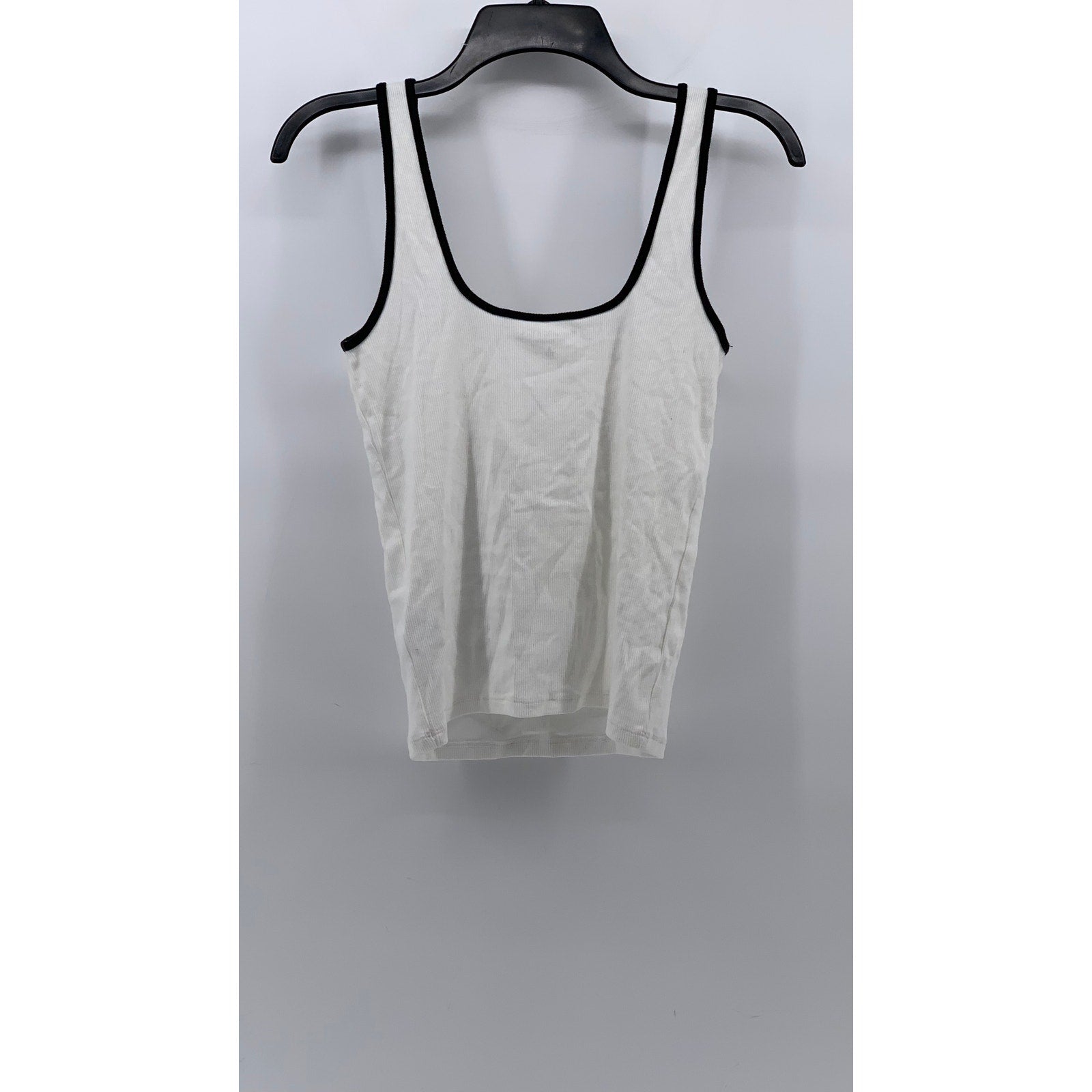 ABERCROMBIE & FITCH Women's White-Black Scoop-Neck Ribbed Essential Tank Top SZS