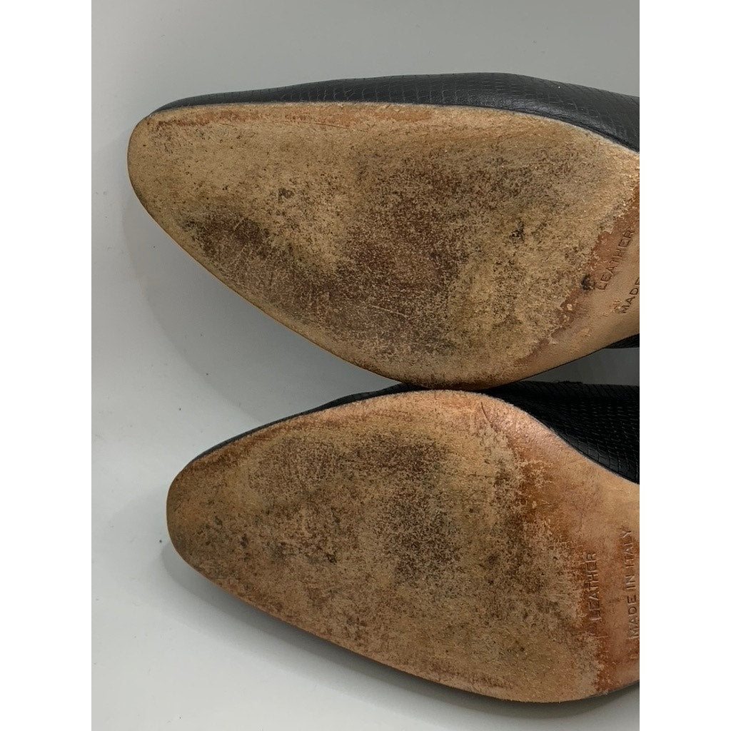 ANN TAYLOR Women's Black Textured Leather Horsebit Heeled Loafers SZ 8