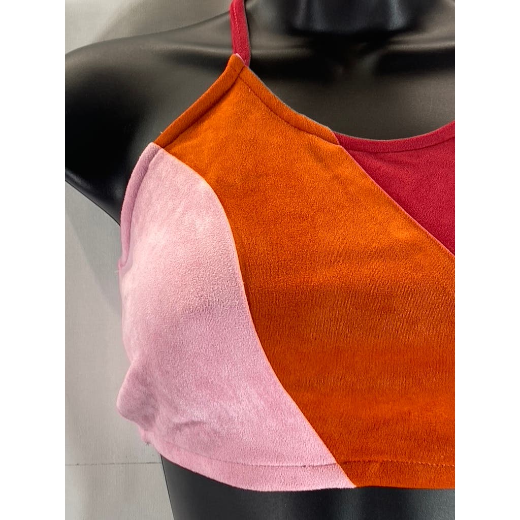 CIDER Women's Red/Pink/Orange Color Patchy Halter Cropped Tank Top SZ S(US4)