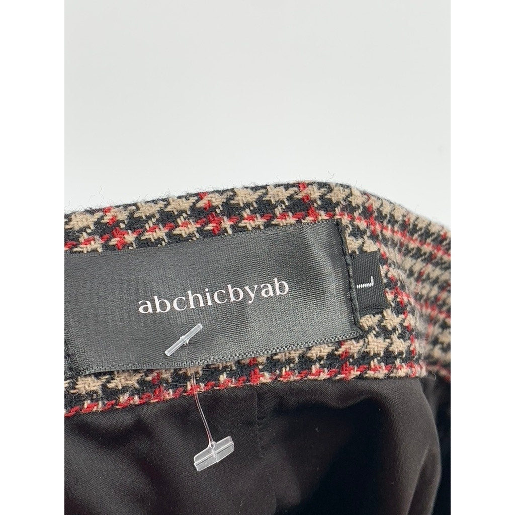 ABCHICBYAB Women's Brown Houndstooth Straight Knee Length Skirt SZ L