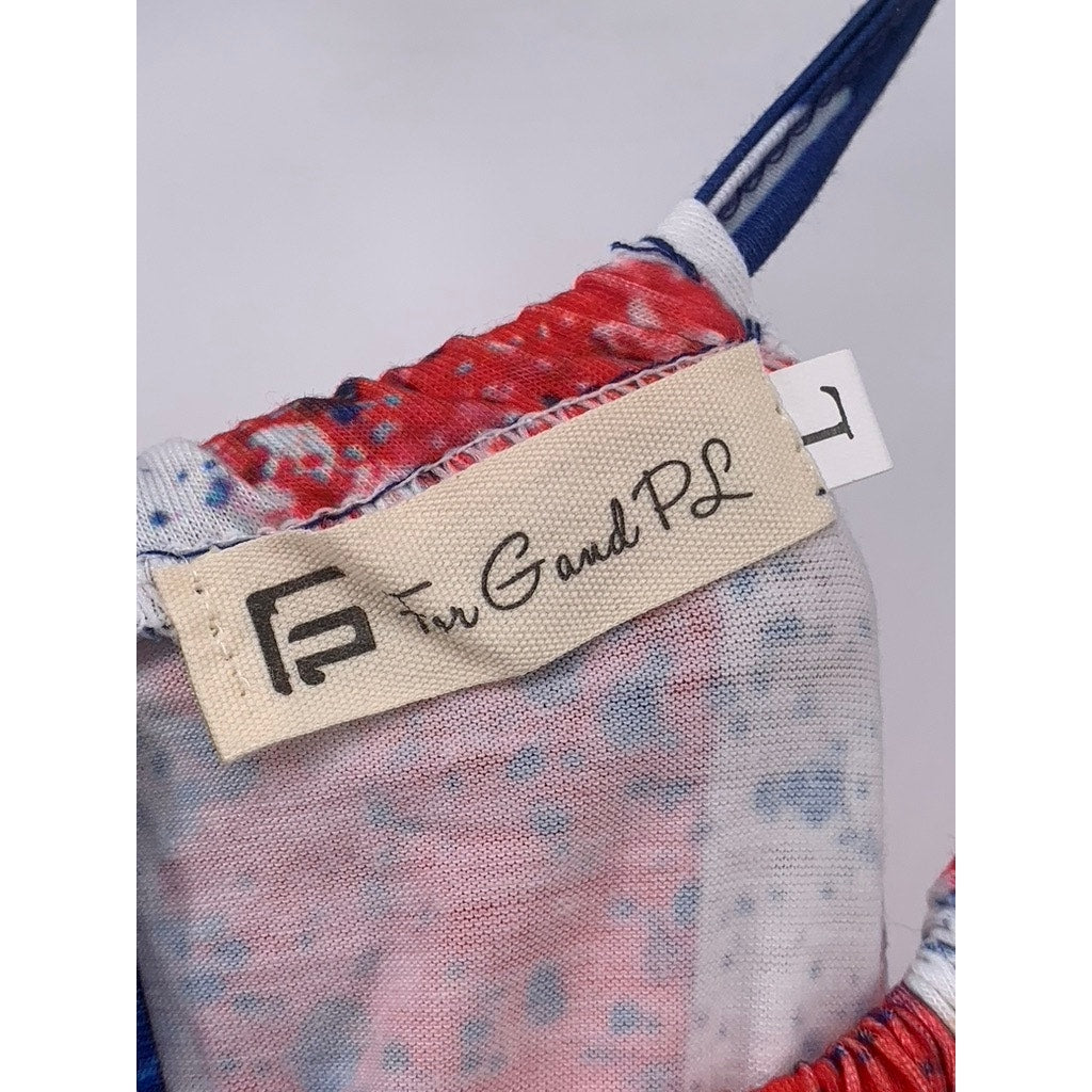 FOR G AND PL Women's American Flag Print Maxi Tank Dress SZ L