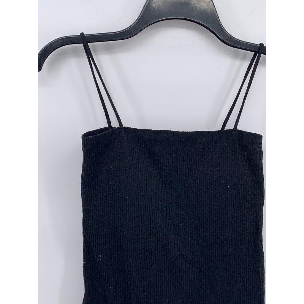 UNBRANDED Women's Black Straight-Neck Padded Spaghetti Strap Cami Top SZ S