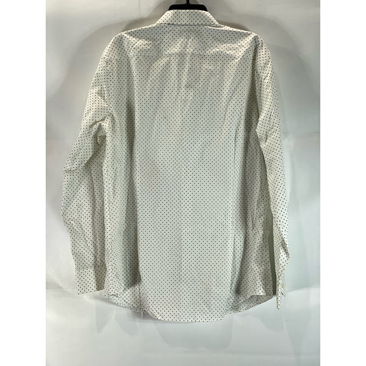 BANANA REPUBLIC Men's White/Green Dot Slim-Fit No-Iron Button-Up Shirt SZ L