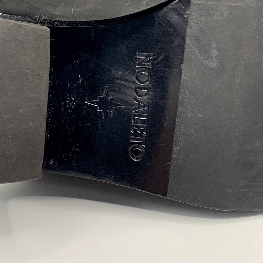 NODALETO Women's Black Shimmer Bulla Square-Toe Block-Heel Mules SZ 7