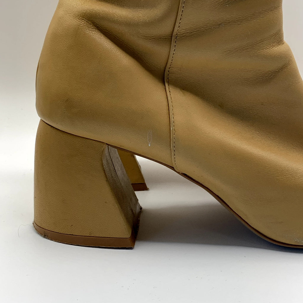 ZARA Women's Tan Faux-Leather Block-Heel Round-Toe Ankle Boots SZ 8