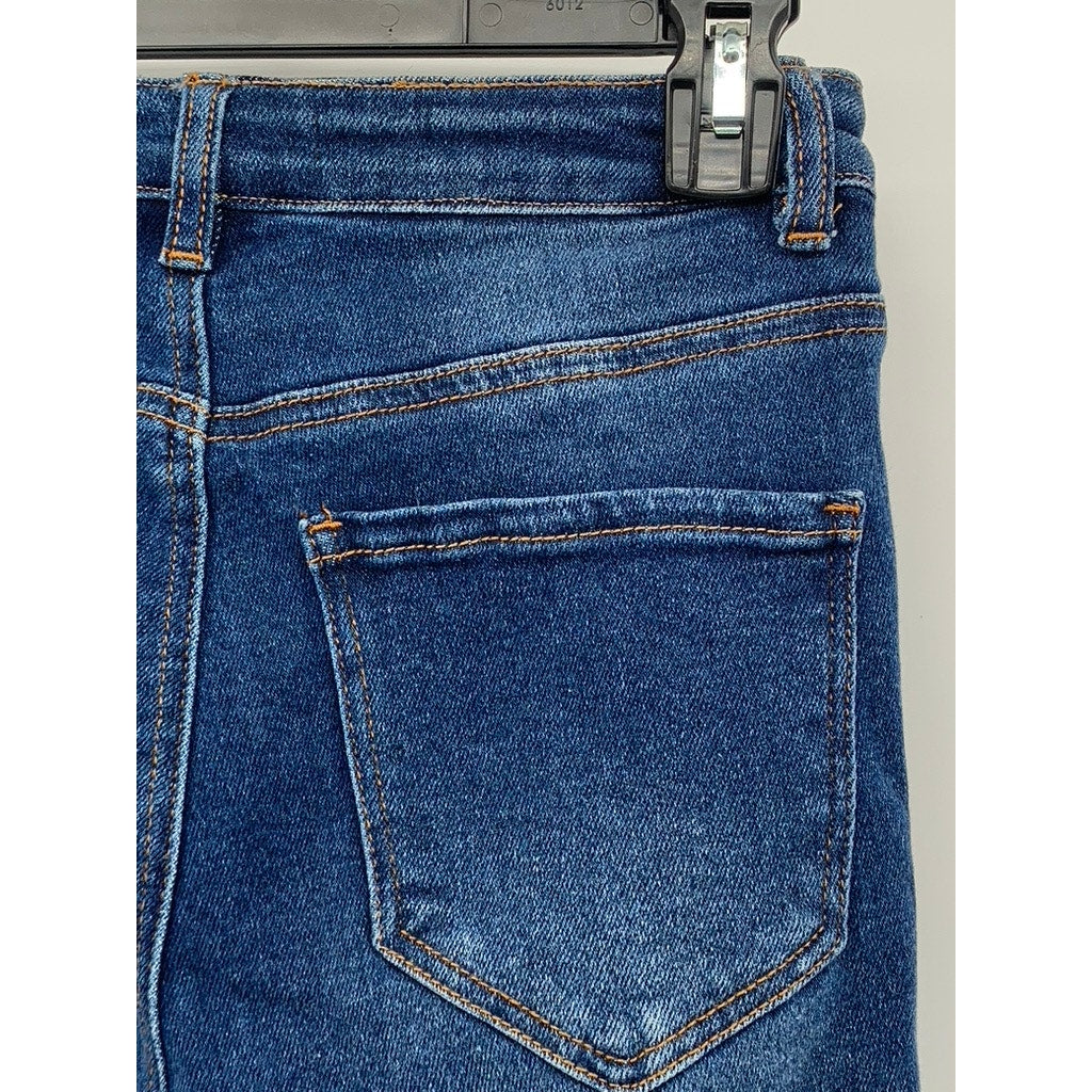 AMERICAN BAZI Women's Blue Denim Y2K Streetwear Distressed High-Rise Jeans SZ 26