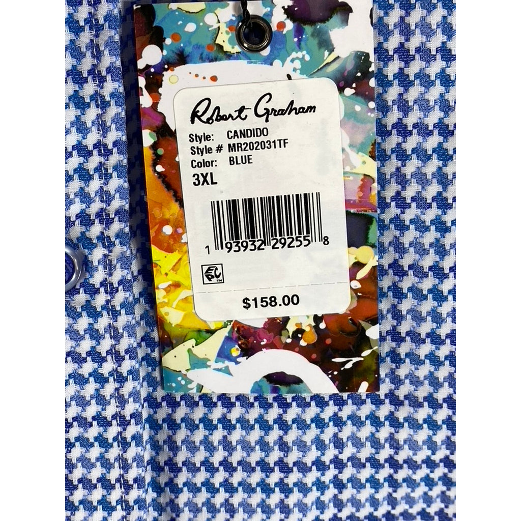 ROBERT GRAHAM Men's Blue Candido Tailored-Fit Button-Down Shirt SZ 3XL