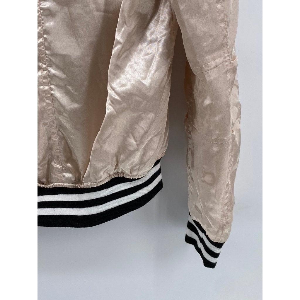 NEW LOOK Women's Beige Satin-Like Zip-Up Bomber Jacket SZ M
