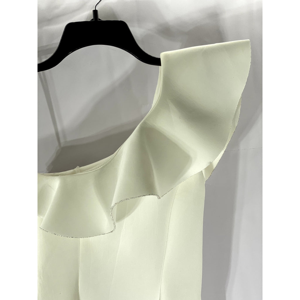 ASOS Women's White Solid One-Shoulder Ruffle A-Line Mini Dress SZ 0