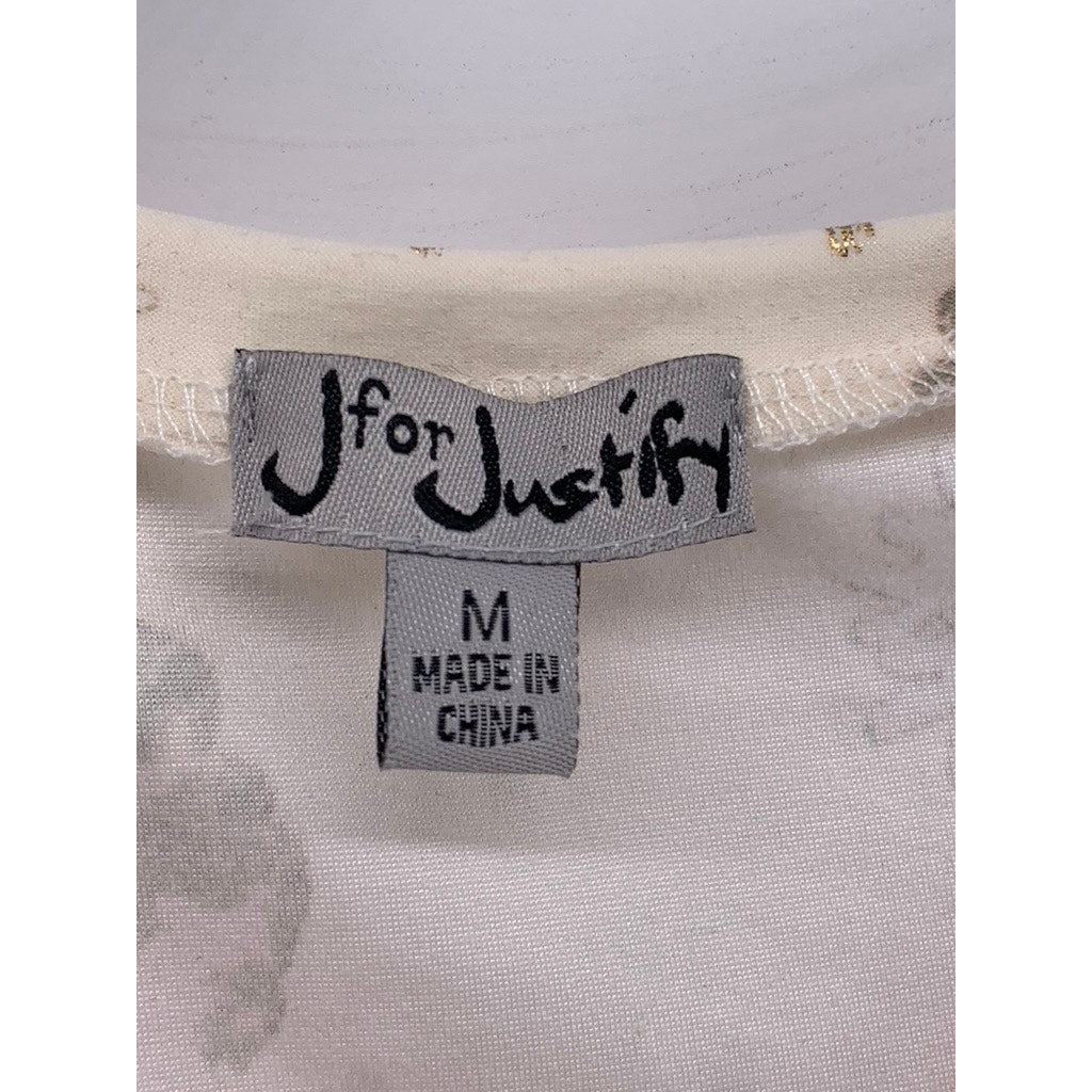 J FOR JUSTIFY Women's Cream Floral V-Neck Short Sleeve Bodycon Dress SZ M