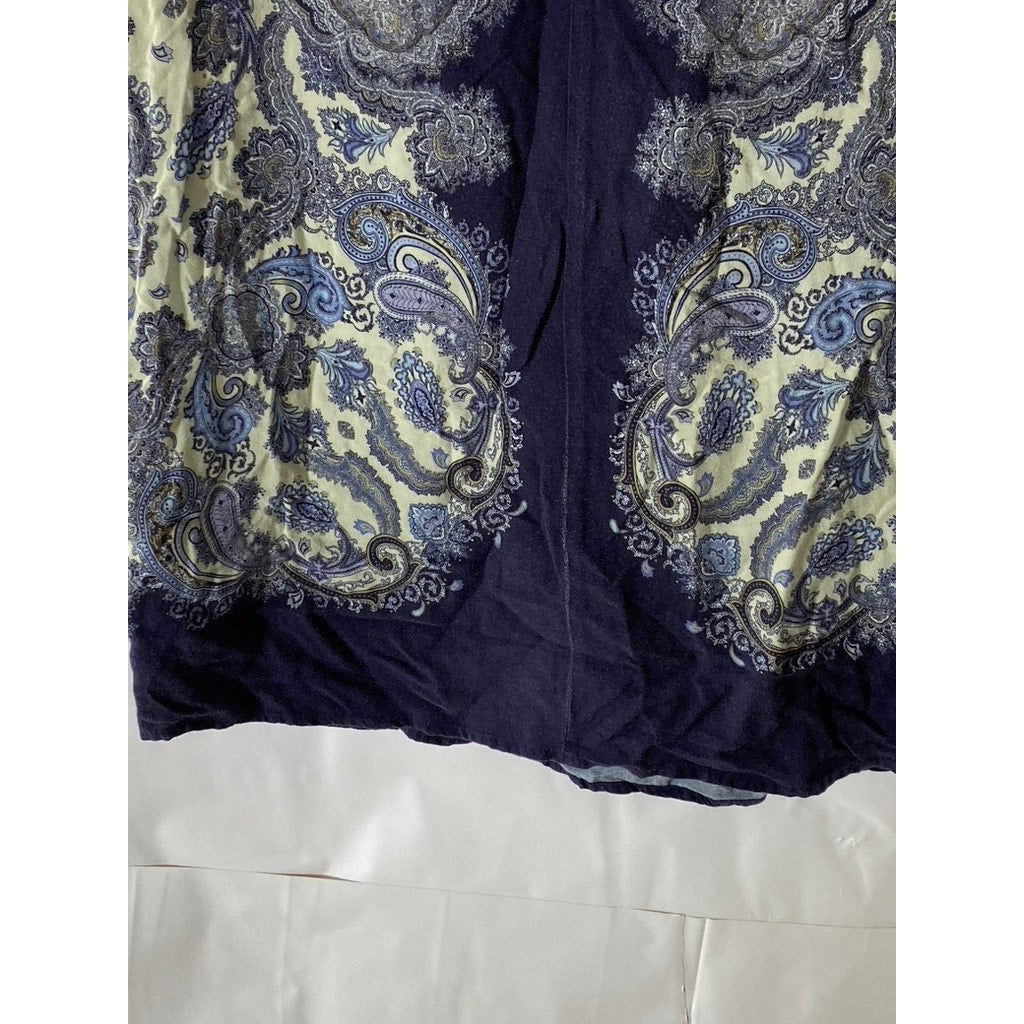 H&M Women's Blue Paisley Print Crewneck Short Sleeve Back Keyhole Dress SZ 2